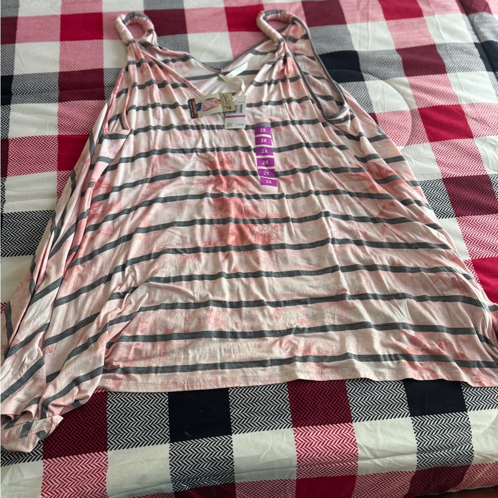 Seven7 Cream and Pink Asymmetrical Tank Top